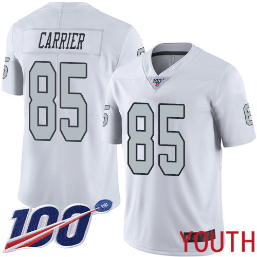 Oakland Raiders Limited White Youth Derek Carrier Jersey NFL Football #85 100th Season Rush Vapor Jersey